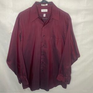 Van Heusen Easy Care Men's Dress Shirt Large 16 32/33 Maroon Pink Pique Texture